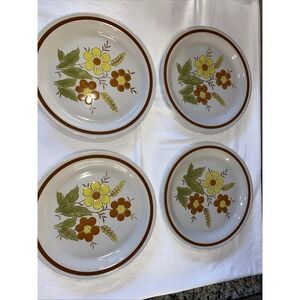 4 Vintage Autumn Collection Wheat Flower Stoneware Dinner Plate Japan Plates
